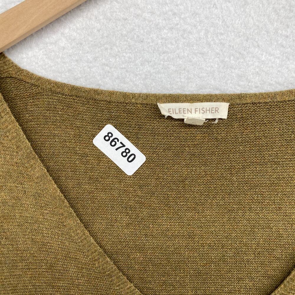 EILEEN FISHER Sweater S Organic Cotton Tunic V-Neck 3/4 Sleeve Oversized Green - Picture 10 of 10